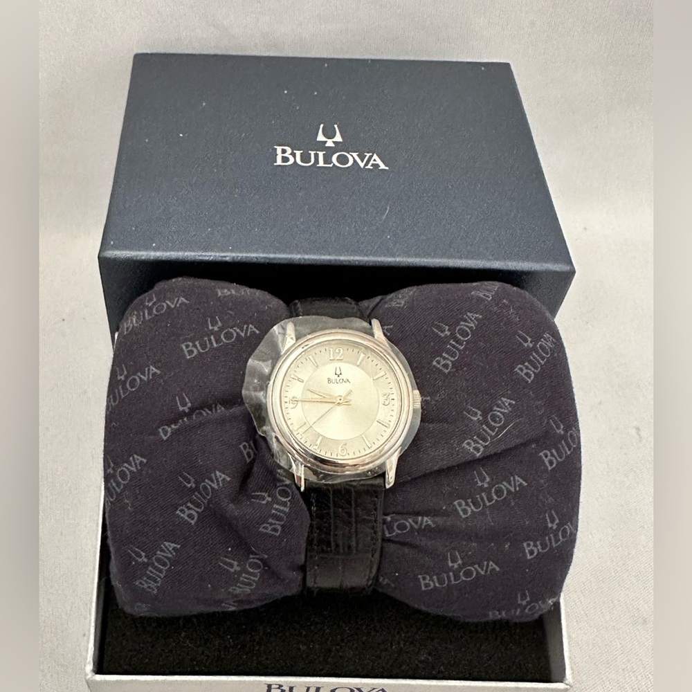 Bulova Women's Silver Dial with Black Strap Watch